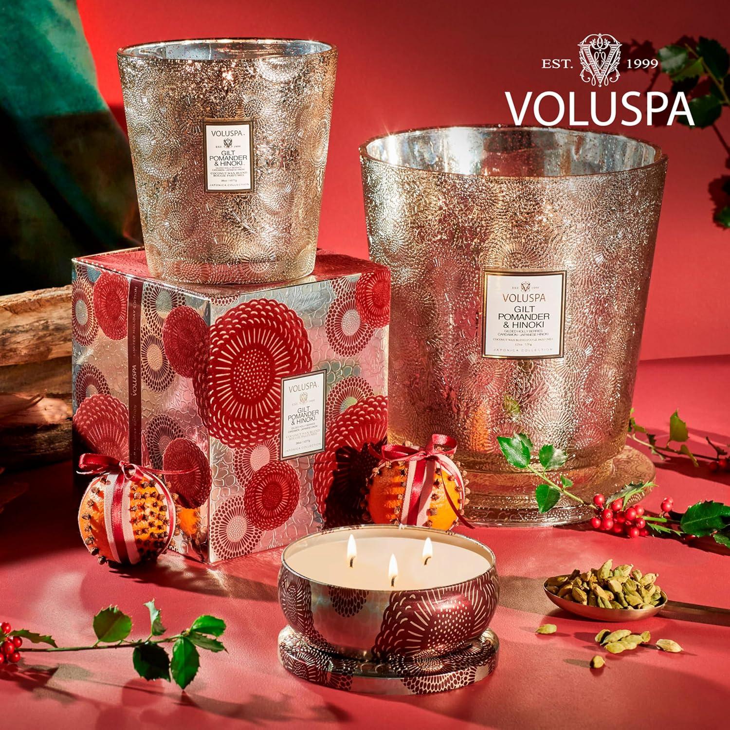 imageVoluspa Baltic Amber Small Candle Jar 55 oz 50 Hour Burn Time Coconut Wax for Clean Burning Handcrafted in the USAGilt Pomander Hinoki