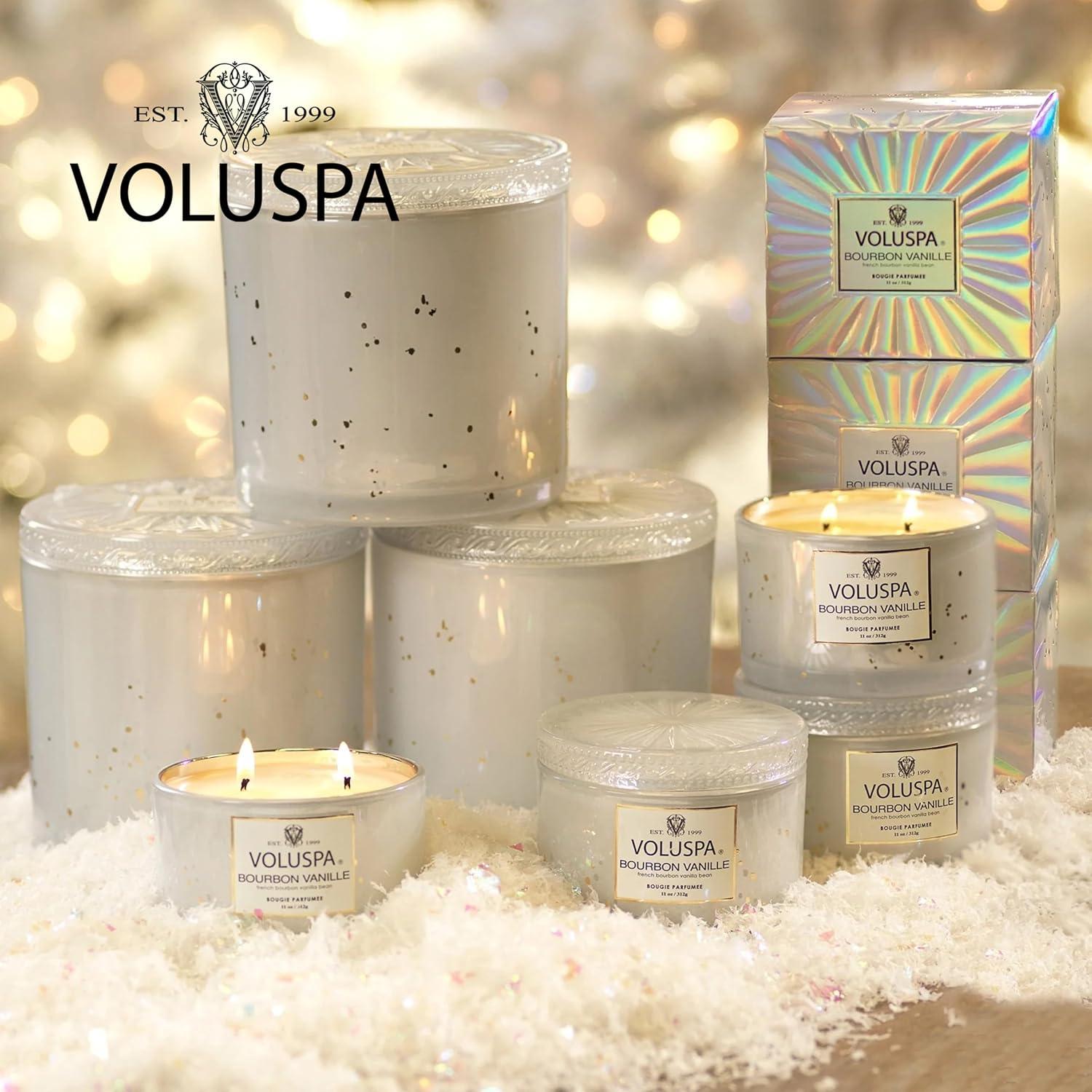 imageVoluspa Bourbon Vanille 3 Wick Tin Candle 12 Ounces 40 Hour Burn Time Coconut Wax for Clean Burning Handcrafted in The USA