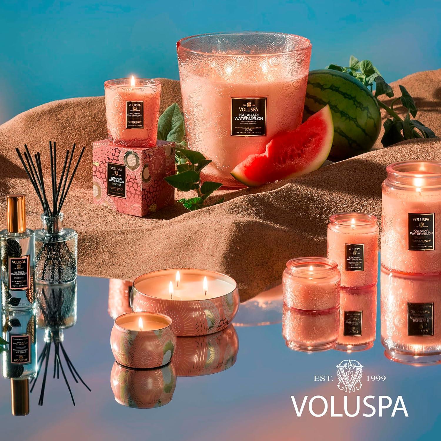 imageVoluspa Cherry Gloss Large Jar Candle 18 oz Coconut Wax Blend Scented Candles for Home 100 Hour Burn Time Fruity Candle Handcrafted in The USAKalahari Watermelon