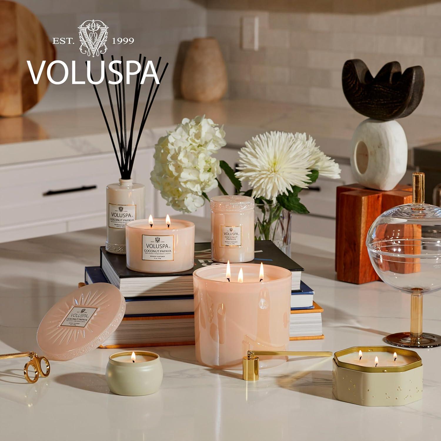 imageVoluspa Coconut Papaya Corta Maison Boxed Candle 11 oz 45 Hour Burn Time Coconut Wax for Clean Burning Handcrafted in The USA