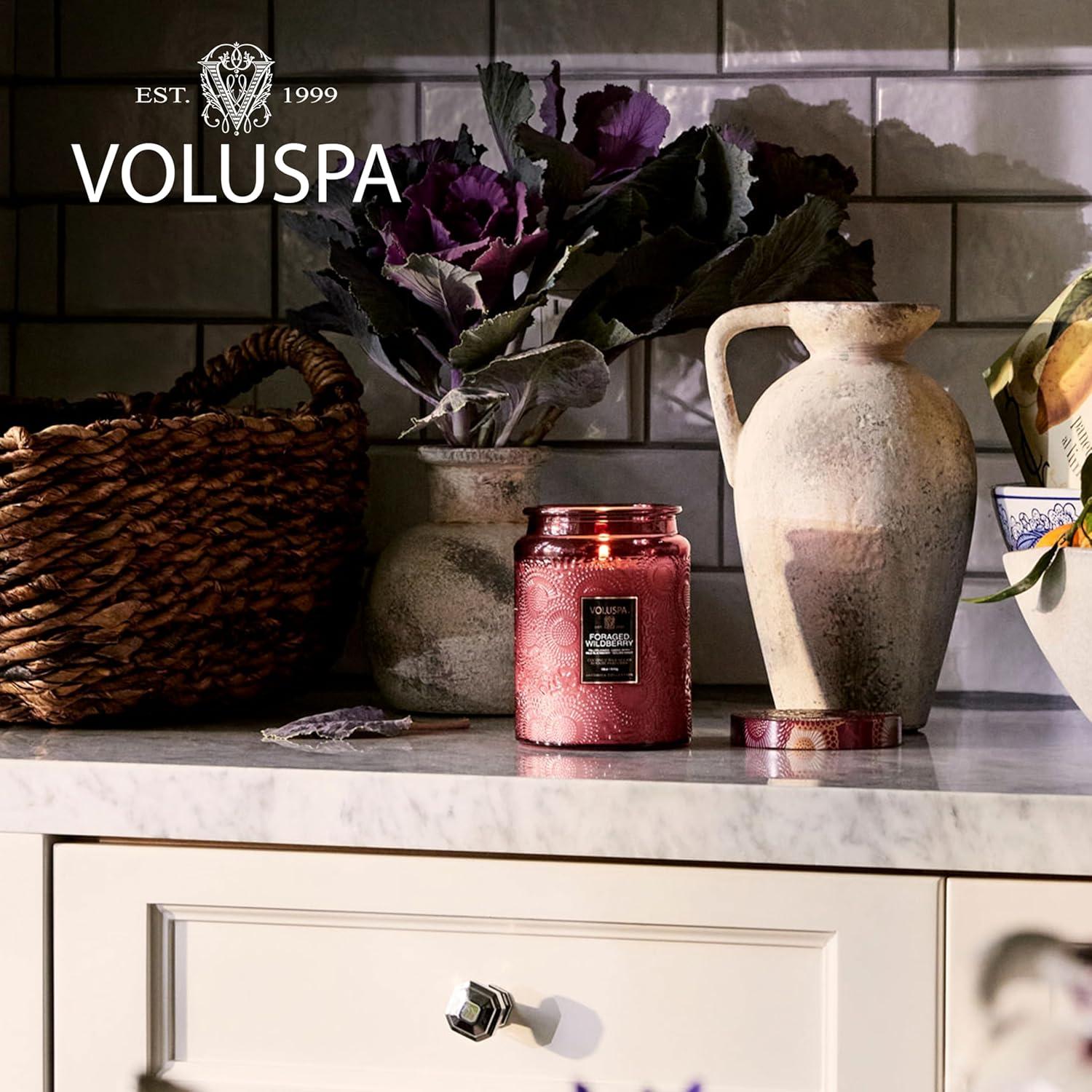 imageVoluspa French Cade Lavender Candle 18 oz Coconut Wax Blend Scented Candles for Home 100 Hour Burn Time Candle JarsForaged Wildberry