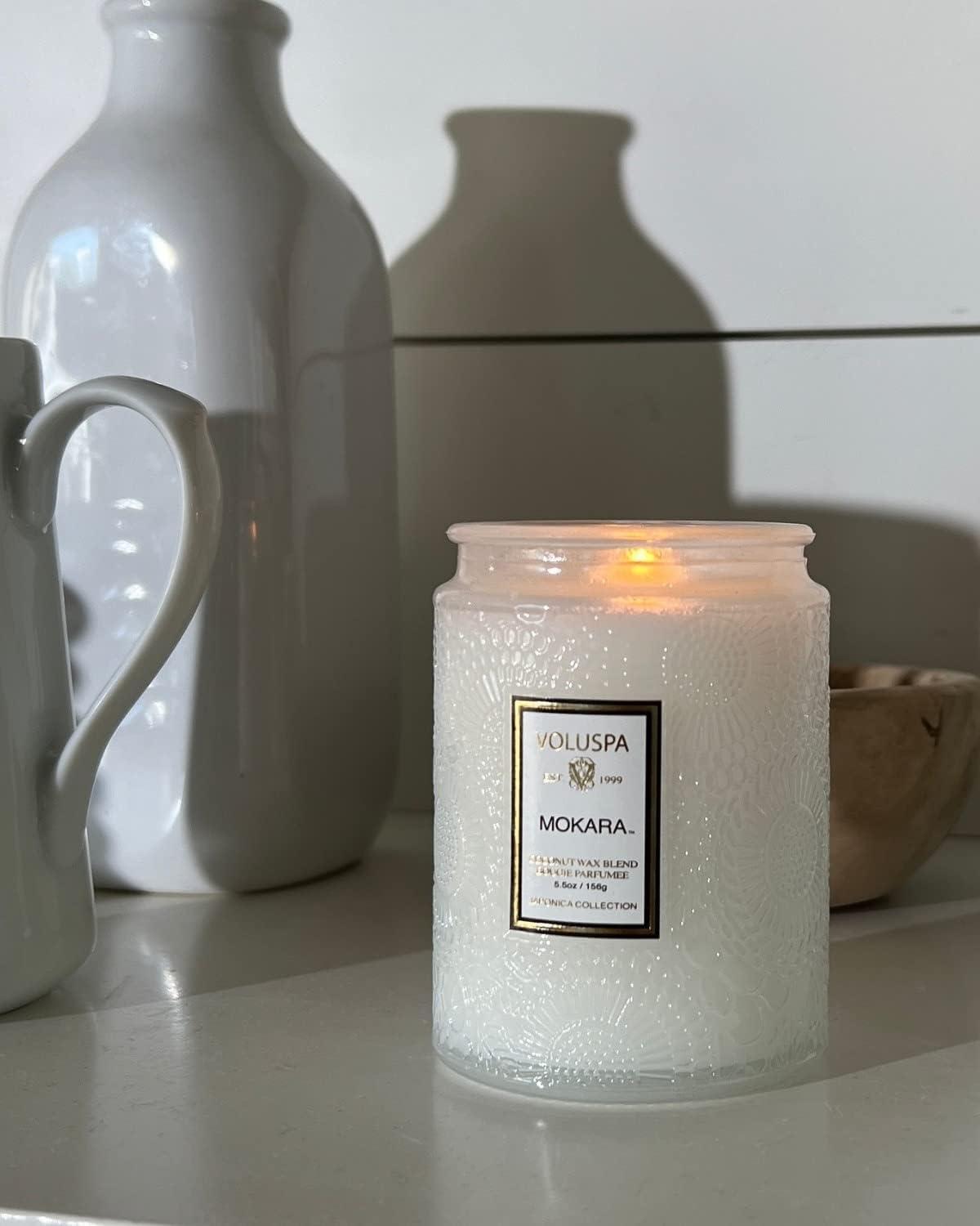 imageVoluspa French Cade Lavender Candle 18 oz Coconut Wax Blend Scented Candles for Home 100 Hour Burn Time Candle JarsMokara