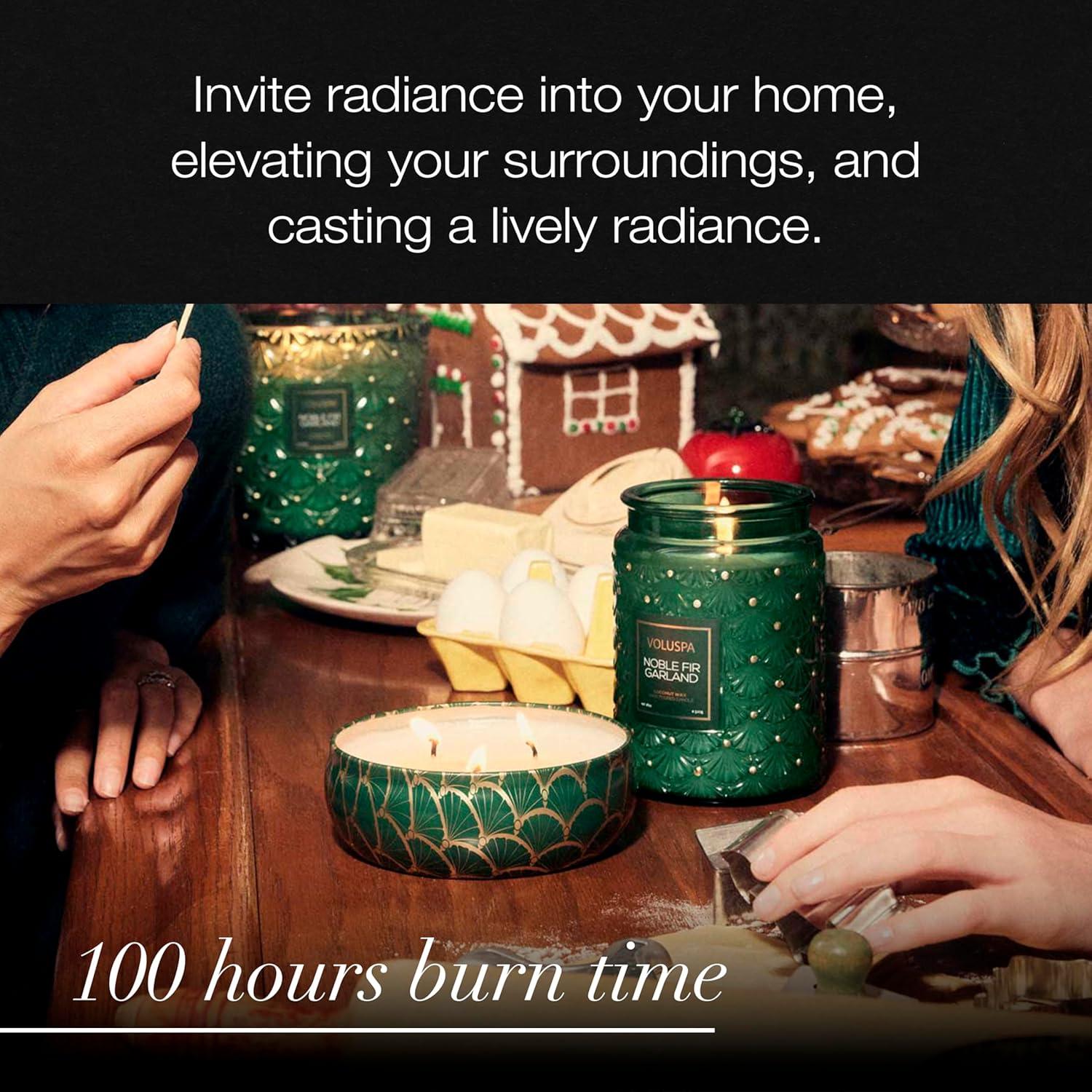 imageVoluspa French Cade Lavender Candle 18 oz Coconut Wax Blend Scented Candles for Home 100 Hour Burn Time Candle JarsNoble Fir Garland