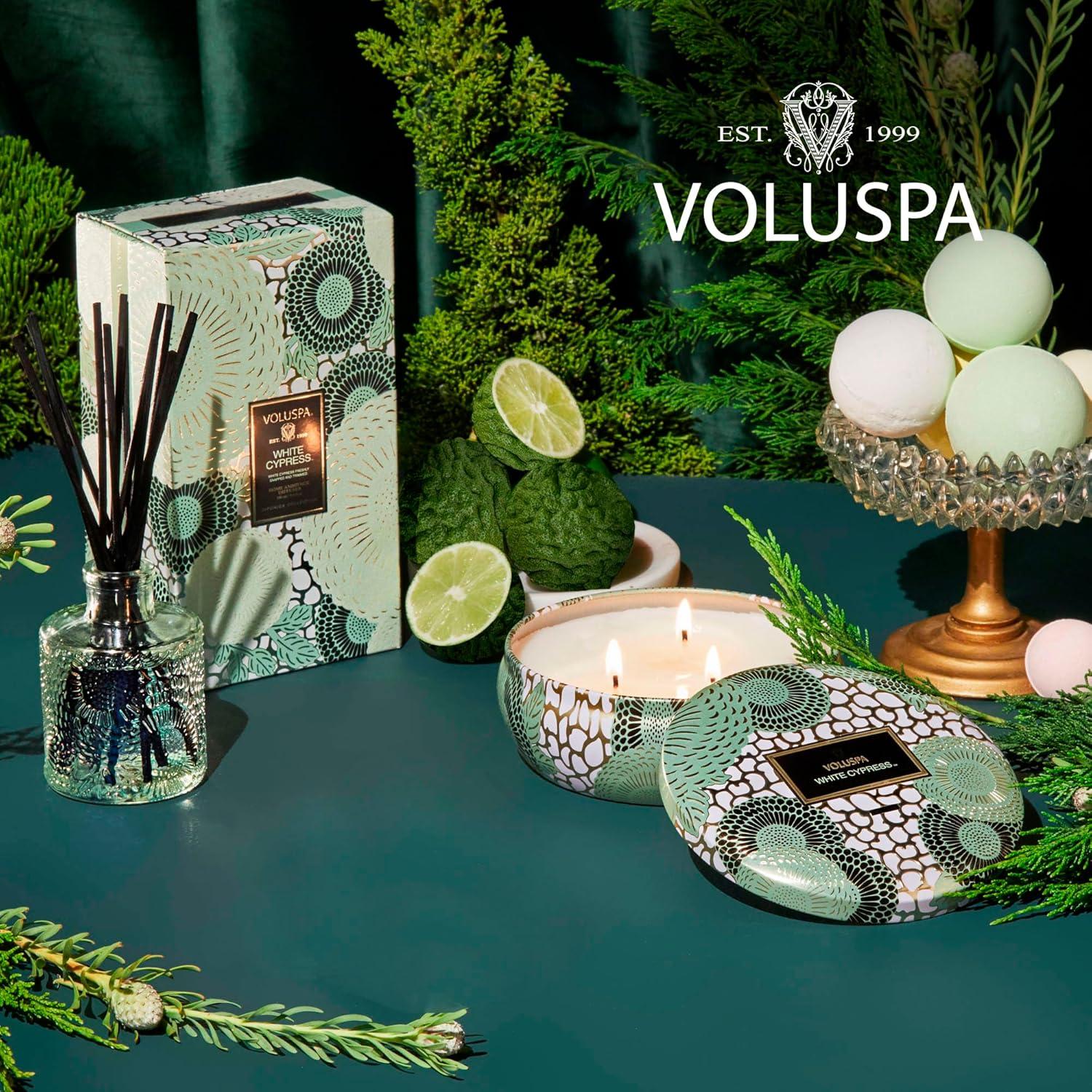 imageVoluspa French Cade Lavender Candle 18 oz Coconut Wax Blend Scented Candles for Home 100 Hour Burn Time Candle JarsWhite Cypress