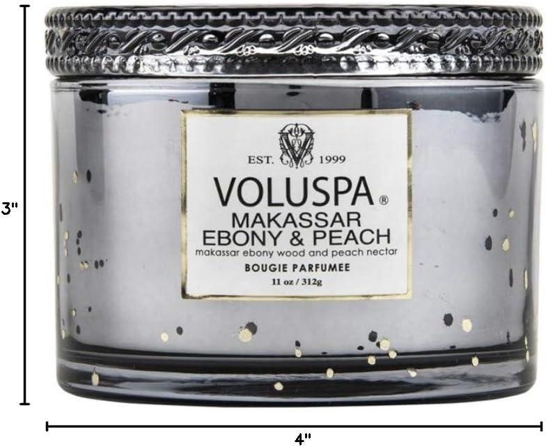 imageVoluspa Makassar Ebony ampamp Peach Corta Maison Boxed Candle 11 oz 45 Hour Burn Time Coconut Wax for Clean Burning Handcrafted in The USA