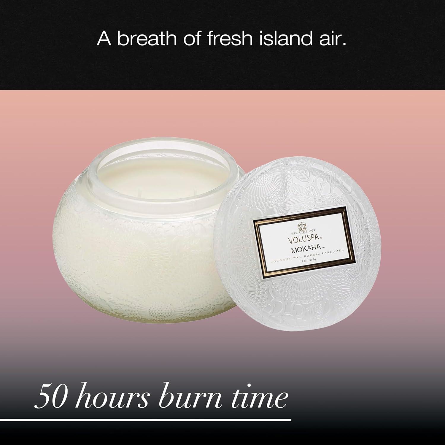 imageVoluspa Panjore Lychee Glass Chawan Bowl Candle 14 oz 50 Hour Burn Time Coconut Wax for Clean Burning Handcrafted in the USAMokara