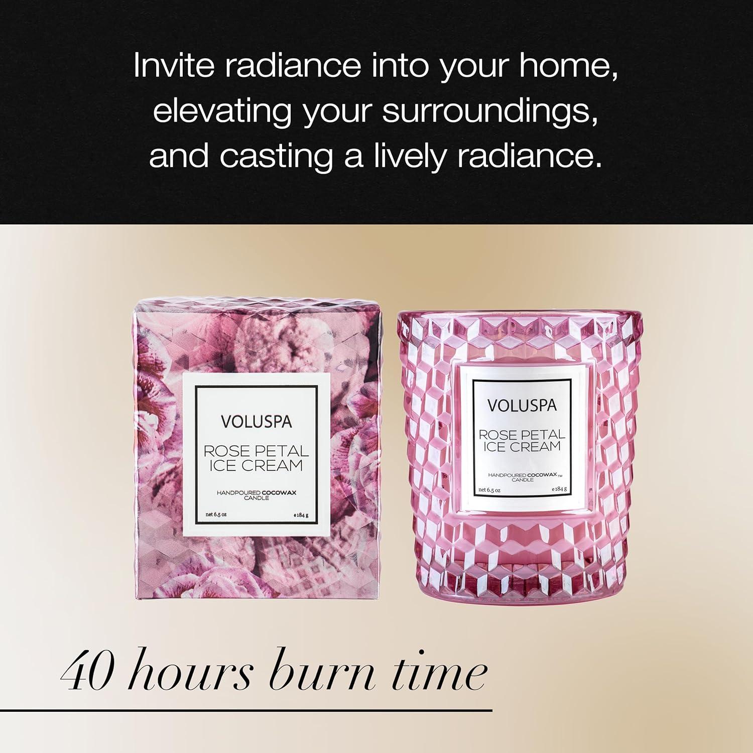 imageVoluspa Rose Petal Ice Cream Classic Candle Jar 65 Ounce 40 Hour Burn Time Coconut Wax for Clean Burning Handcrafted in The USARose Petal Ice Cream 65 oz