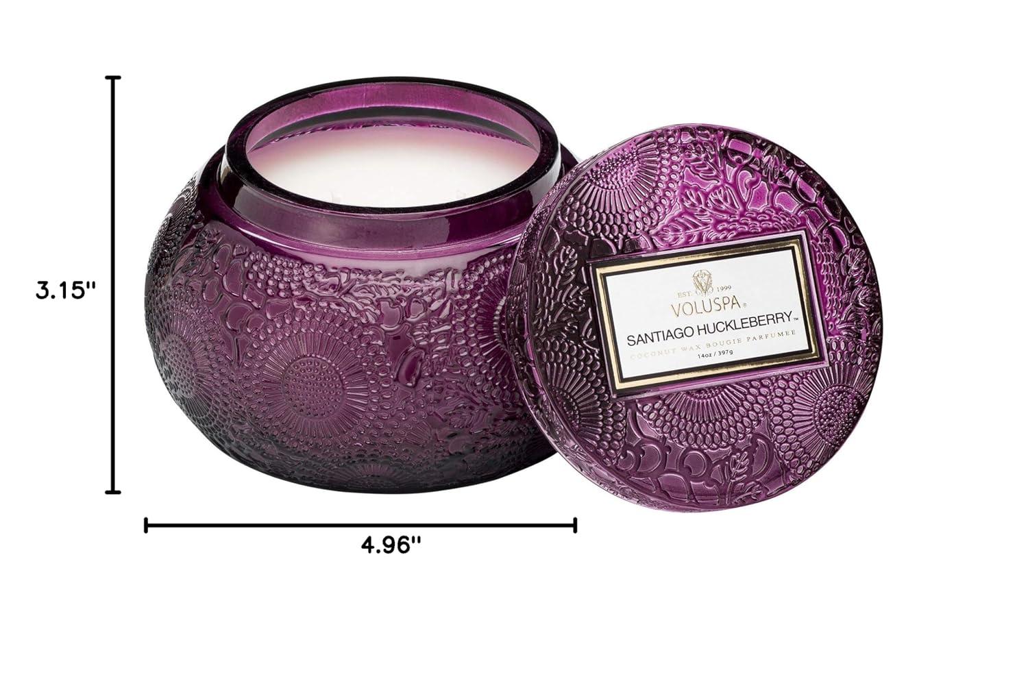 imageVoluspa Santiago Huckleberry Glass Chawan Bowl Candle 14 oz 50 Hour Burn Time Coconut Wax for Clean Burning Handcrafted in the USA