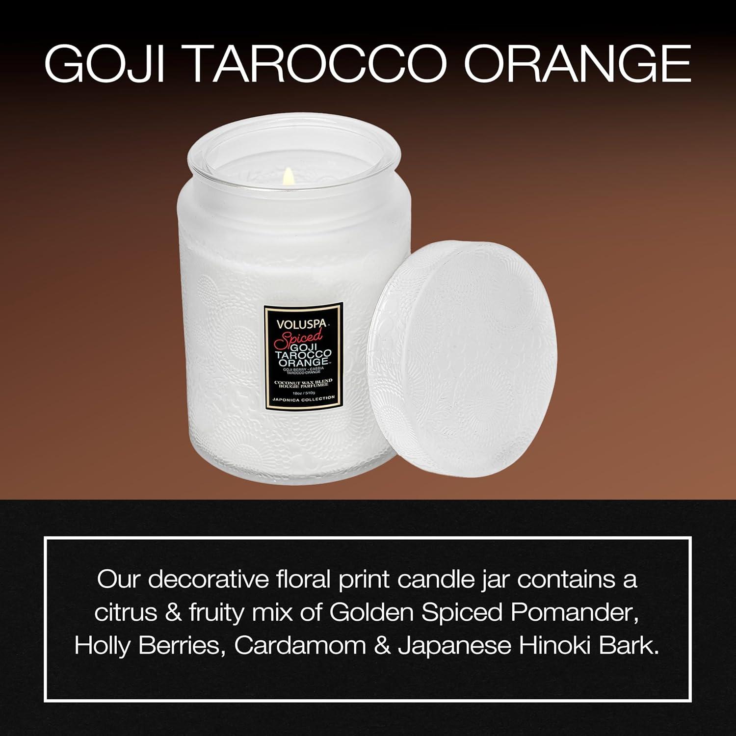 imageVoluspa Spiced Goji Tarocco Orange Large Candle Jar 18 oz 100 Hour Burn Time Coconut Wax for Clean Burning Handcrafted in The USA