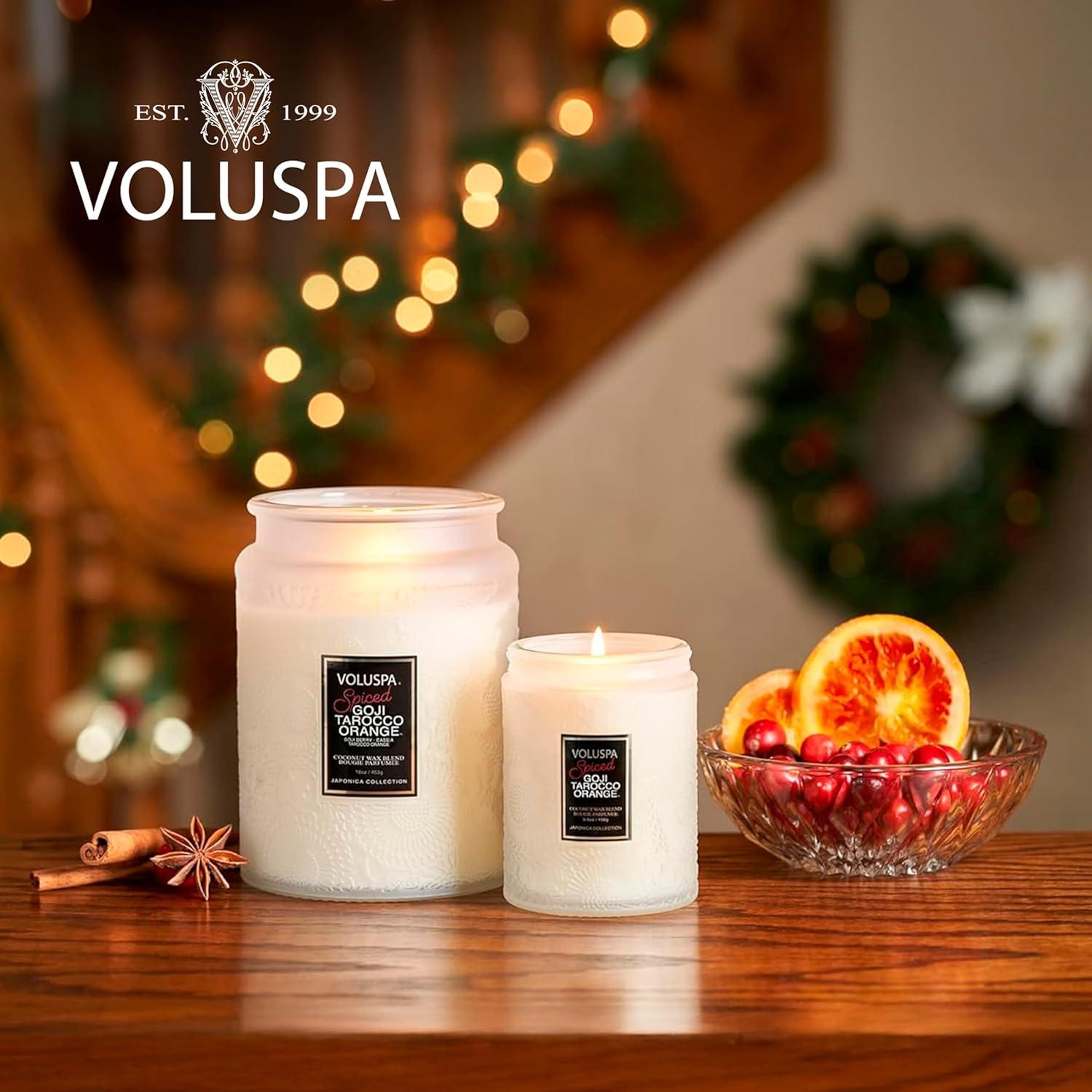 imageVoluspa Spiced Goji Tarocco Orange Small Candle Jar 55 Ounces 50 Hour Burn Time Coconut Wax for Clean Burning Handcrafted in The USA