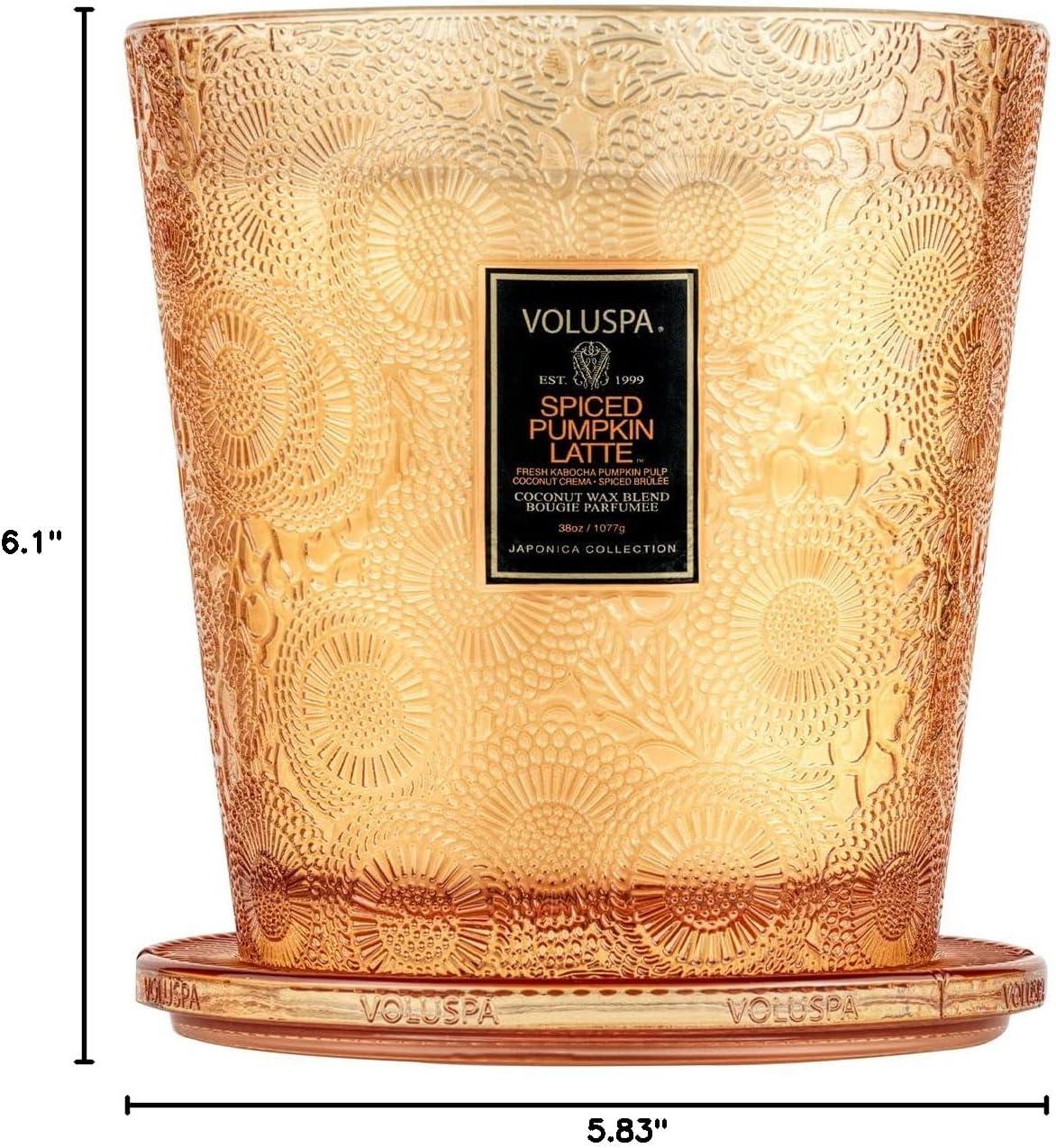 imageVoluspa Spiced Pumpkin Latte 3 Wick Boxed Hearth 38 Ounce 80 Hour Burn Time Coconut Wax for Clean Burning Handcrafted in The USASpiced Pumpkin Latte