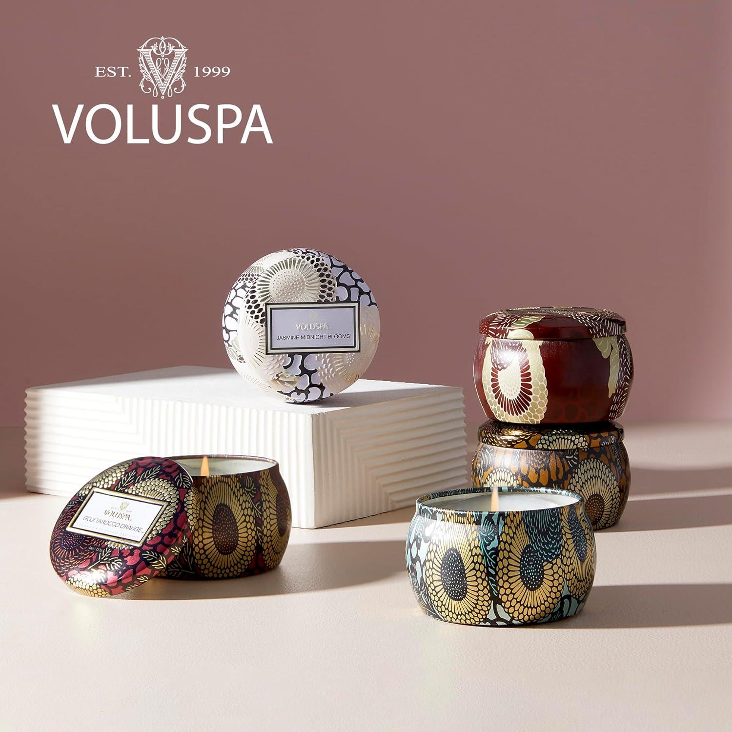 imageVoluspa Yashioka Gardenia Mini Tin Candle 4 oz 25 Hour Burn Time Coconut Wax for Clean Burning Handcrafted in the USA