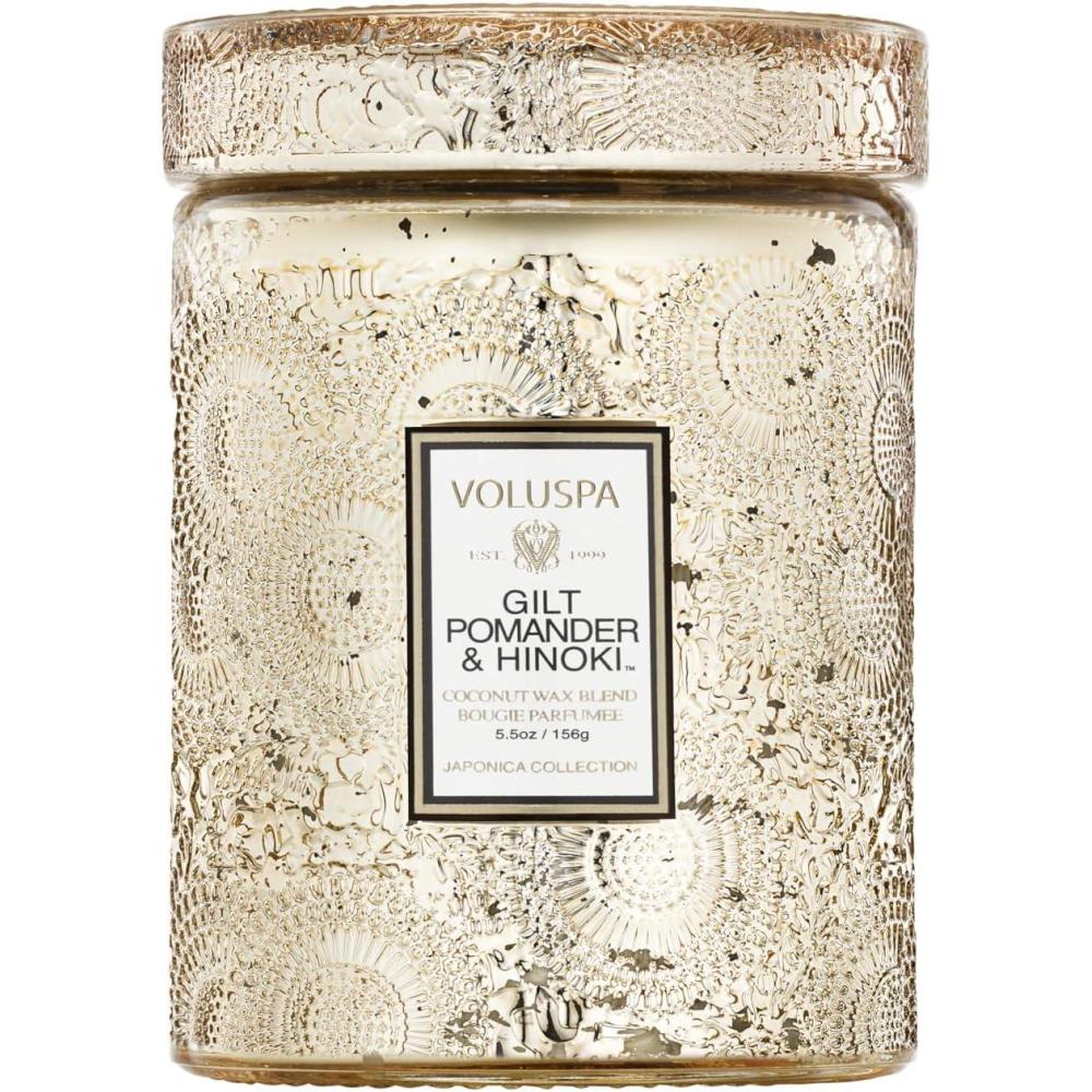 imageVoluspa Baltic Amber Small Candle Jar 55 oz 50 Hour Burn Time Coconut Wax for Clean Burning Handcrafted in the USAGilt Pomander Hinoki