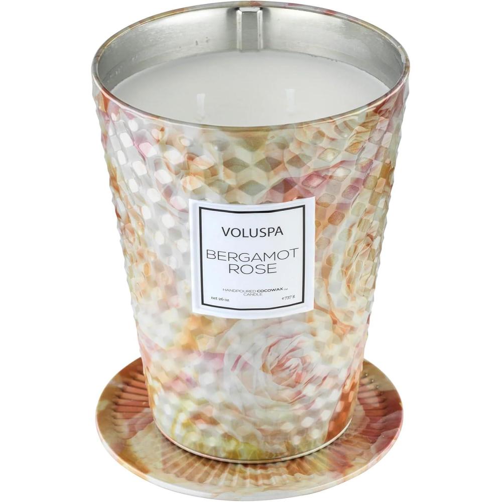 imageVoluspa Bergamot Rose Tin Candle 2 Wick Tin Candle 26 oz 80 Hour Burn Time Coconut Wax for Clean Burning Handcrafted in The USABergamot Rose