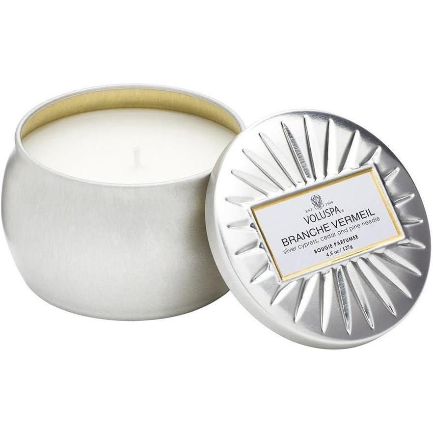 imageVoluspa Branche Vermeil Candle Mini Tin 4 Oz 25 Hour Burn Time Vegan Coconut Wax and Natural Wicks for a Cleaner Burn