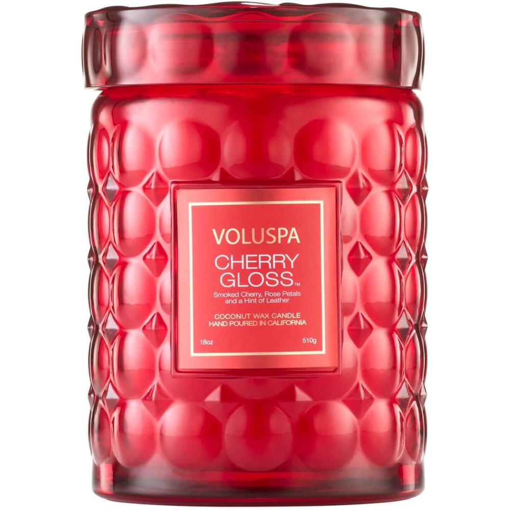 imageVoluspa Cherry Gloss Large Jar Candle 18 oz Coconut Wax Blend Scented Candles for Home 100 Hour Burn Time Fruity Candle Handcrafted in The USACherry Gloss