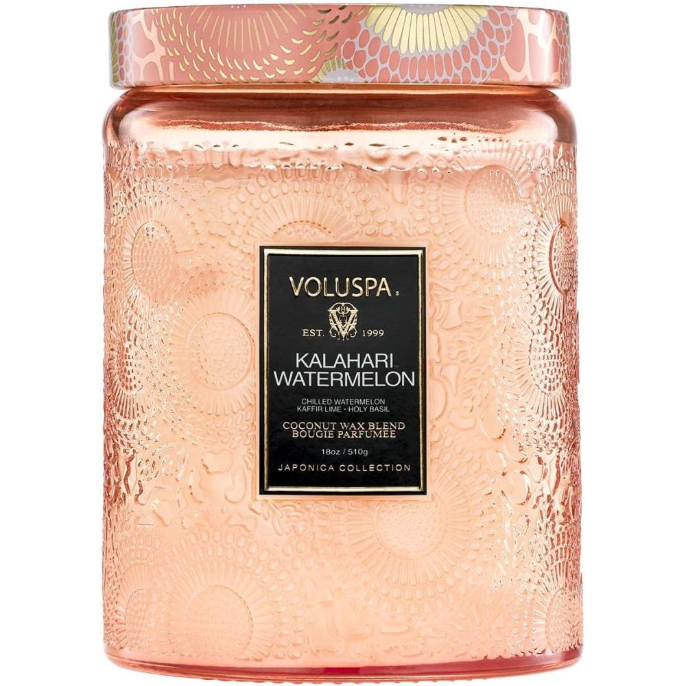 imageVoluspa Cherry Gloss Large Jar Candle 18 oz Coconut Wax Blend Scented Candles for Home 100 Hour Burn Time Fruity Candle Handcrafted in The USAKalahari Watermelon