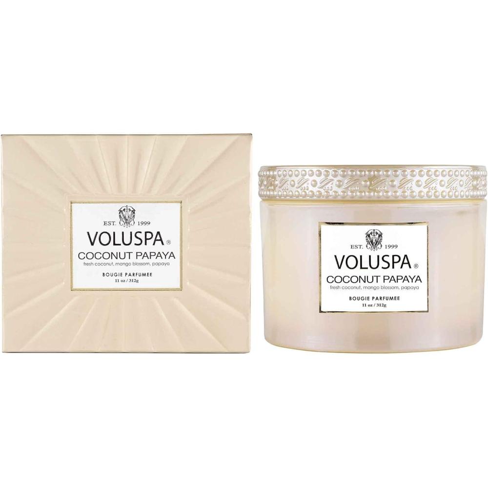 imageVoluspa Coconut Papaya Corta Maison Boxed Candle 11 oz 45 Hour Burn Time Coconut Wax for Clean Burning Handcrafted in The USA