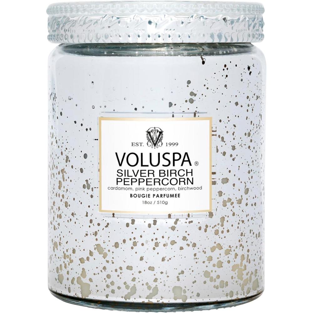 imageVoluspa Coconut Papaya Large Candle Jar 18 oz 100 Hour Burn Time Coconut Wax for Clean Burning Handcrafted in The USASilver Birch Peppercorn