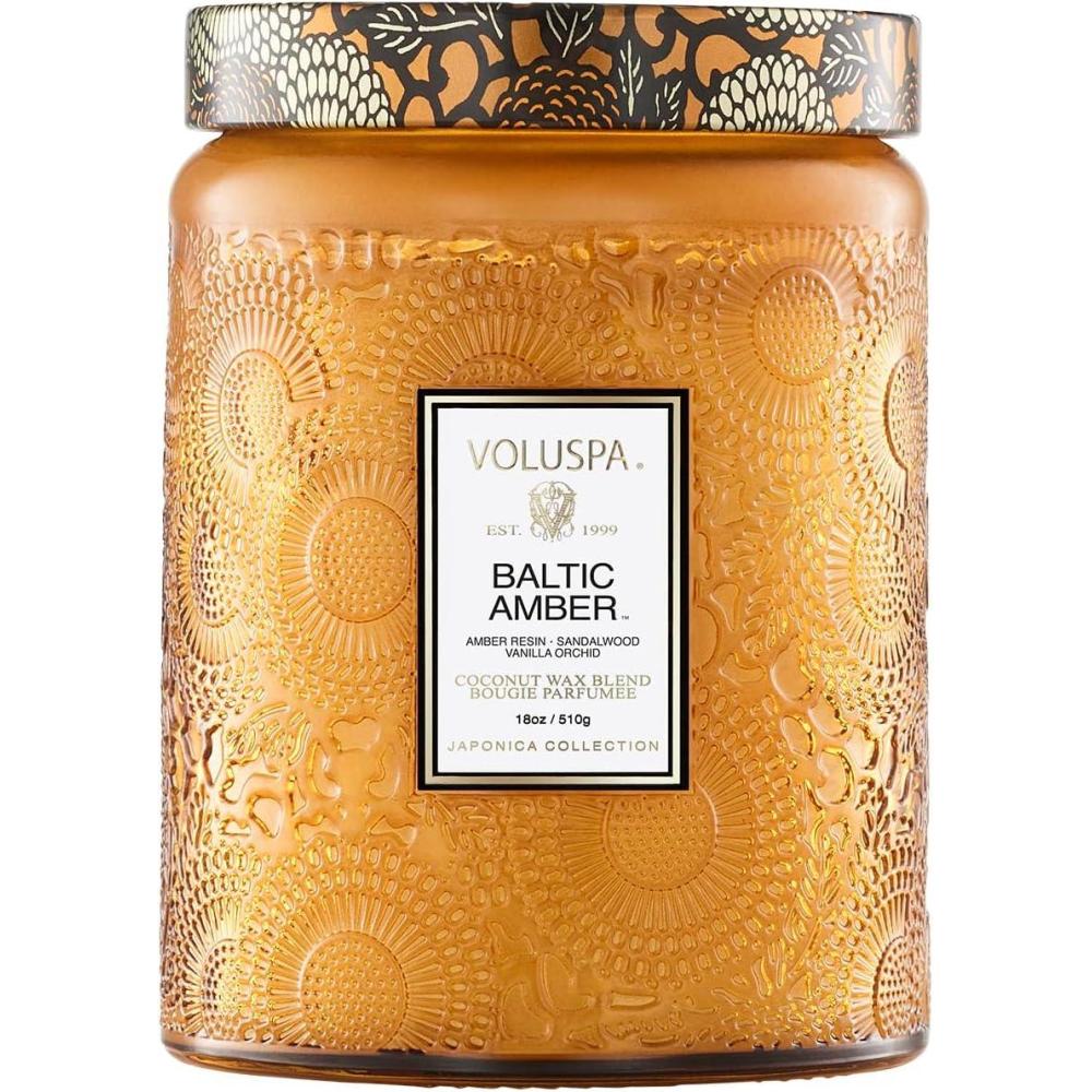imageVoluspa French Cade Lavender Candle 18 oz Coconut Wax Blend Scented Candles for Home 100 Hour Burn Time Candle JarsBaltic Amber