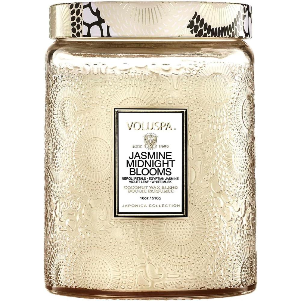 imageVoluspa French Cade Lavender Candle 18 oz Coconut Wax Blend Scented Candles for Home 100 Hour Burn Time Candle JarsJasmine Midnight Blooms