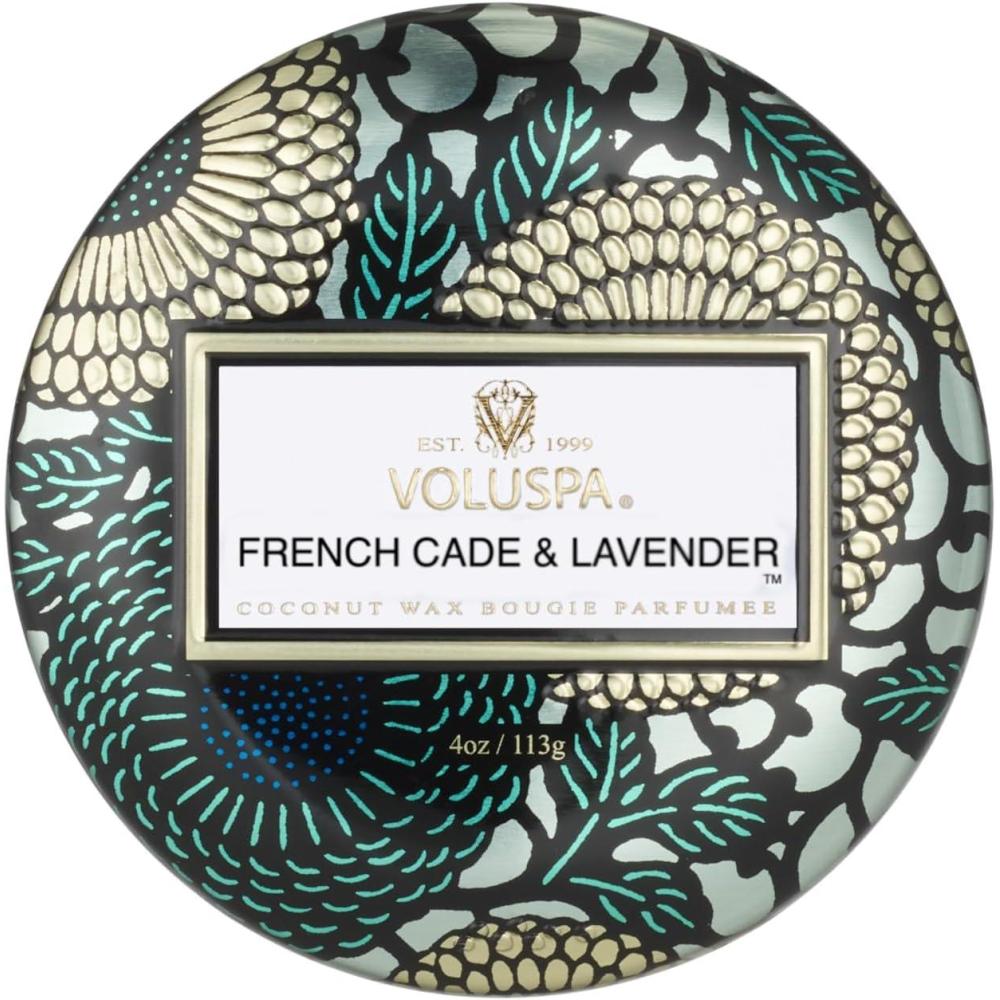 imageVoluspa French Cade Lavender Mini Tin Candle 4 oz 25 Hour Burn Time Coconut Wax for Clean Burning Handcrafted in The USAFrench Cade Lavender