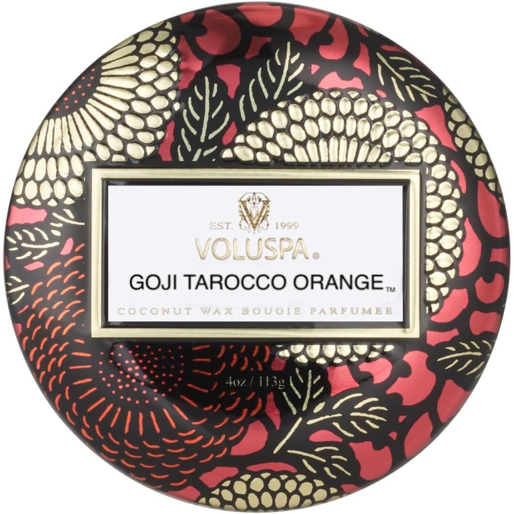 imageVoluspa French Cade Lavender Mini Tin Candle 4 oz 25 Hour Burn Time Coconut Wax for Clean Burning Handcrafted in The USAGoji Tarocco Orange