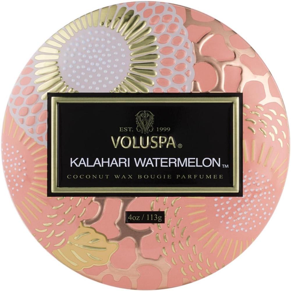 imageVoluspa French Cade Lavender Mini Tin Candle 4 oz 25 Hour Burn Time Coconut Wax for Clean Burning Handcrafted in The USAKalahari Watermelon