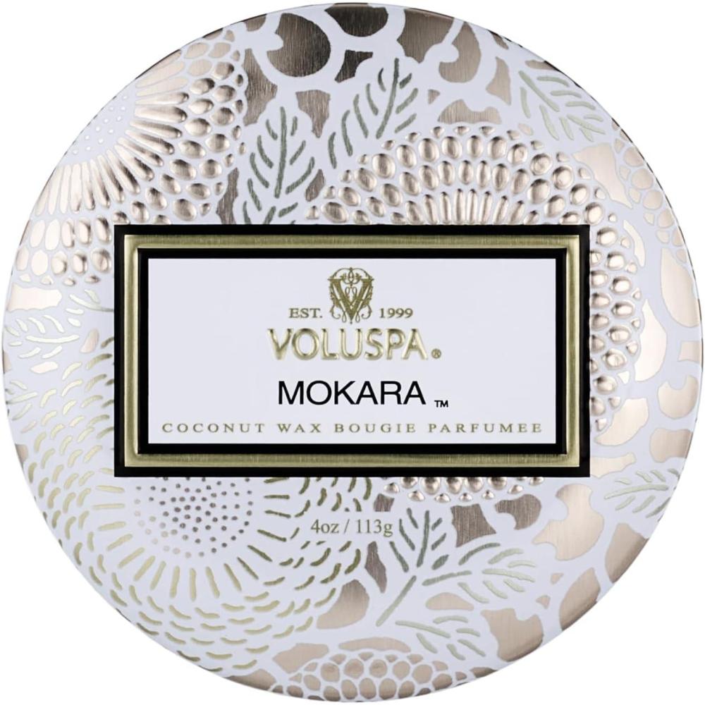 imageVoluspa French Cade Lavender Mini Tin Candle 4 oz 25 Hour Burn Time Coconut Wax for Clean Burning Handcrafted in The USAMokara