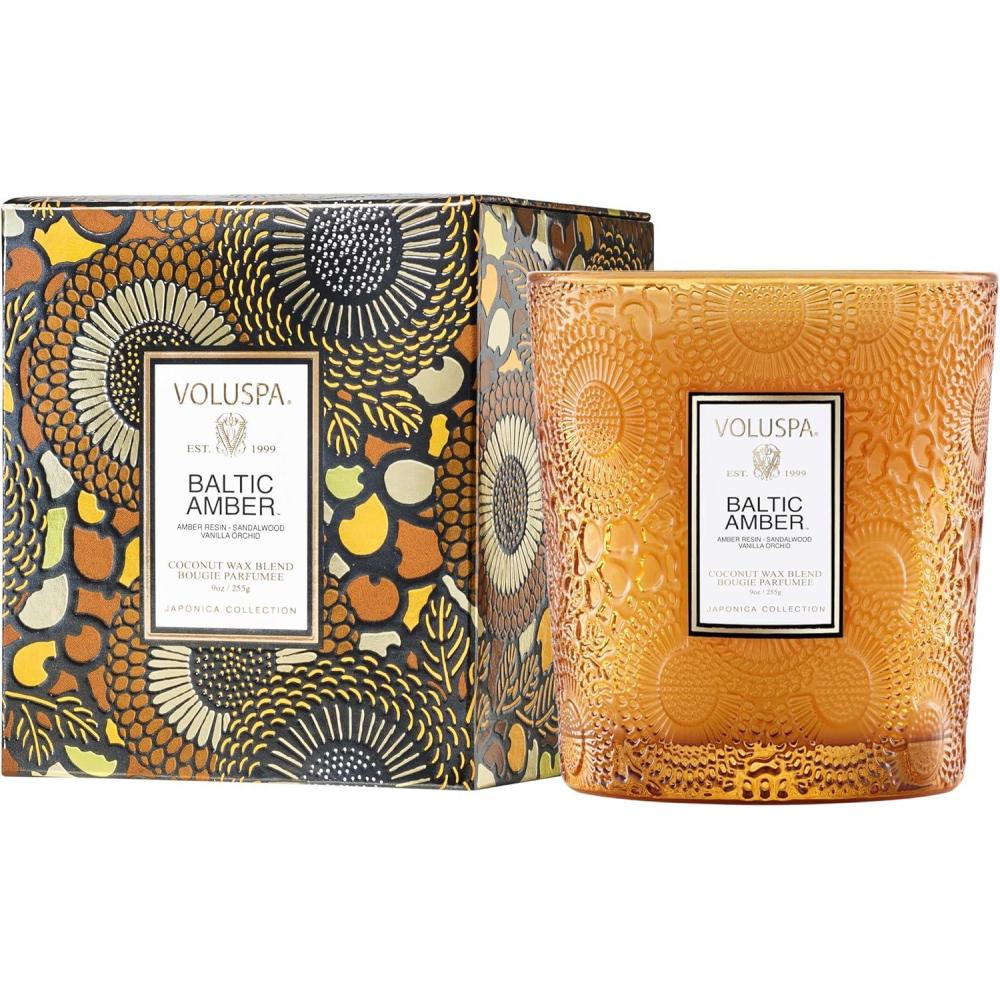 imageVoluspa Goji Tarocco Orange Classic Boxed Candle 9 oz 60 Hour Burn Time Coconut Wax for Clean Burning Handcrafted in The USABaltic Amber