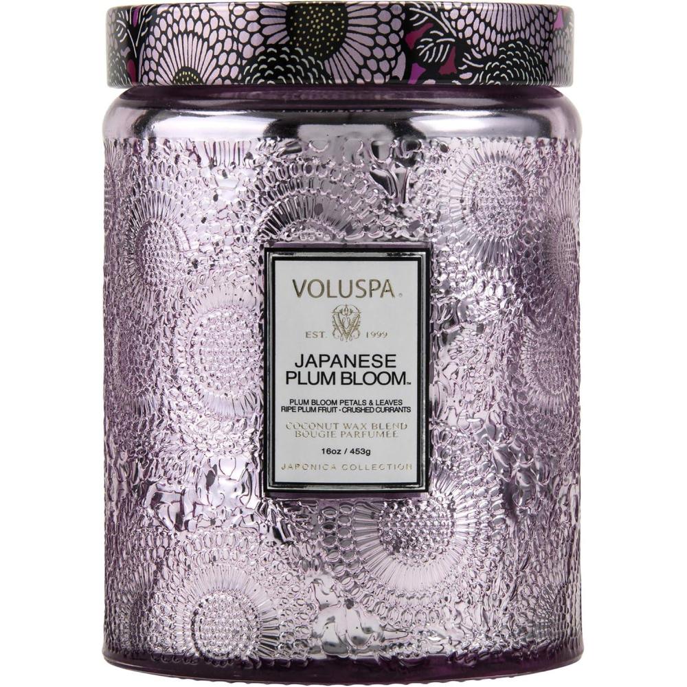 imageVoluspa Japanese Plum Bloom Large Candle Jar 18 oz 100 Hour Burn Time Coconut Wax for Clean Burning Handcrafted in the USA