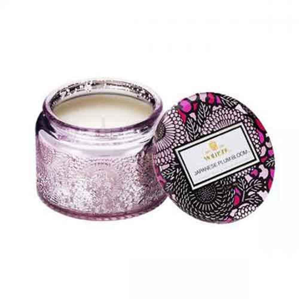 imageVoluspa Japanese Plum Bloom Small Embossed Glass Jar Candle 32 Ounces