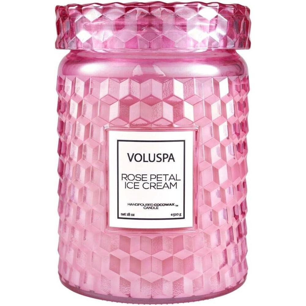 imageVoluspa Milk Rose Large Candle Jar 18 Ounce 100 Hour Burn Time Coconut Wax for Clean Burning Handcrafted in The USARose Petal Ice Cream