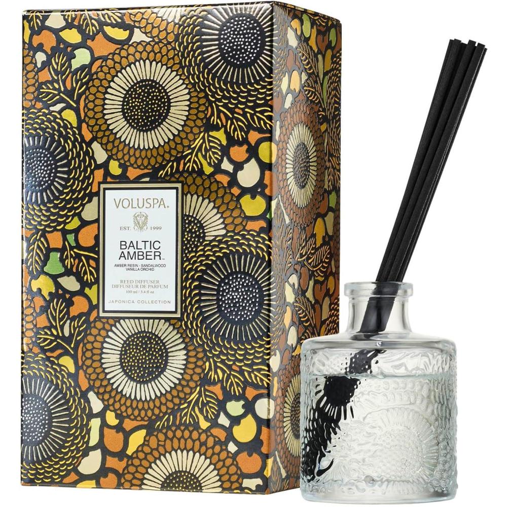 imageVoluspa Mokara Scented Reed Diffuser 34 oz Luxury Orchid Diffuser Oil Reed Diffusers for Home Handcrafted in the USABaltic Amber