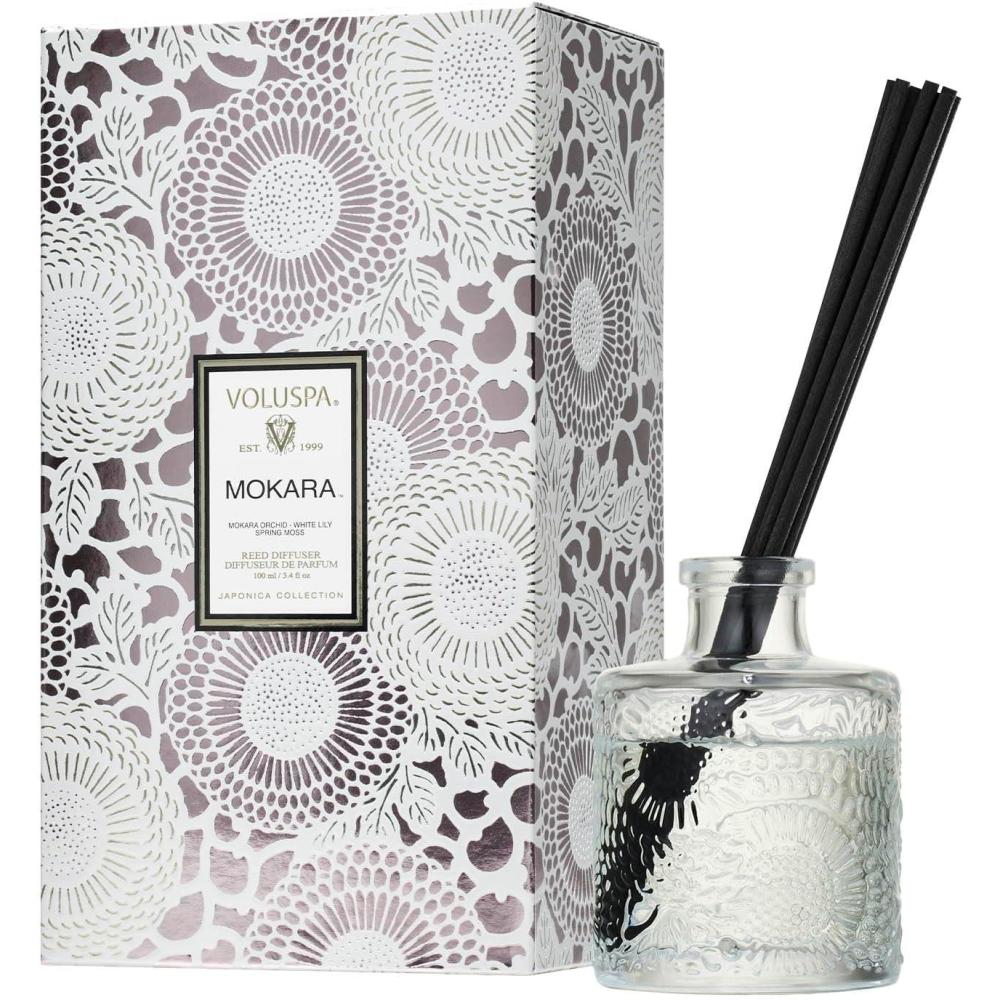 imageVoluspa Mokara Scented Reed Diffuser 34 oz Luxury Orchid Diffuser Oil Reed Diffusers for Home Handcrafted in the USAClear
