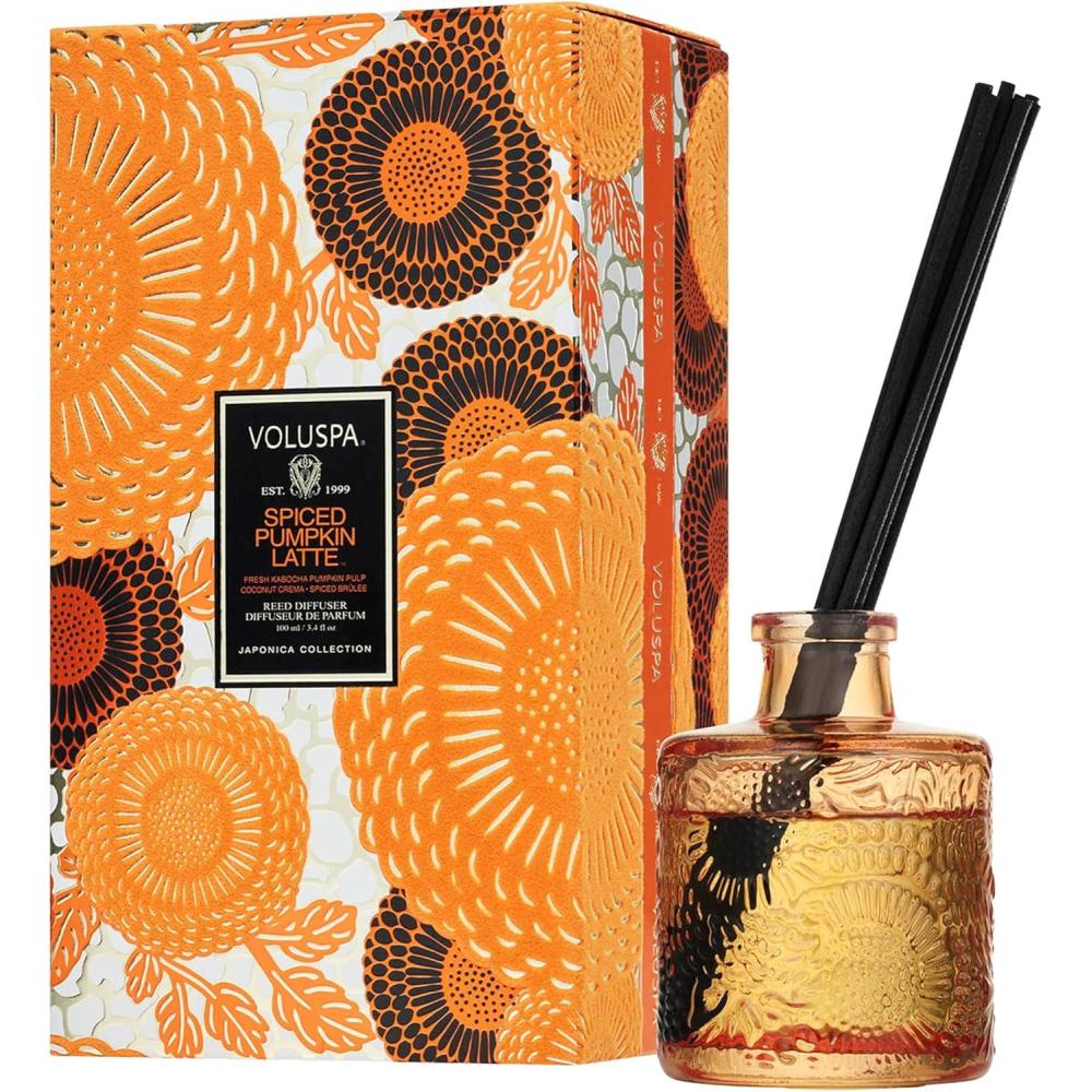 imageVoluspa Mokara Scented Reed Diffuser 34 oz Luxury Orchid Diffuser Oil Reed Diffusers for Home Handcrafted in the USASpiced Pumpkin Latte
