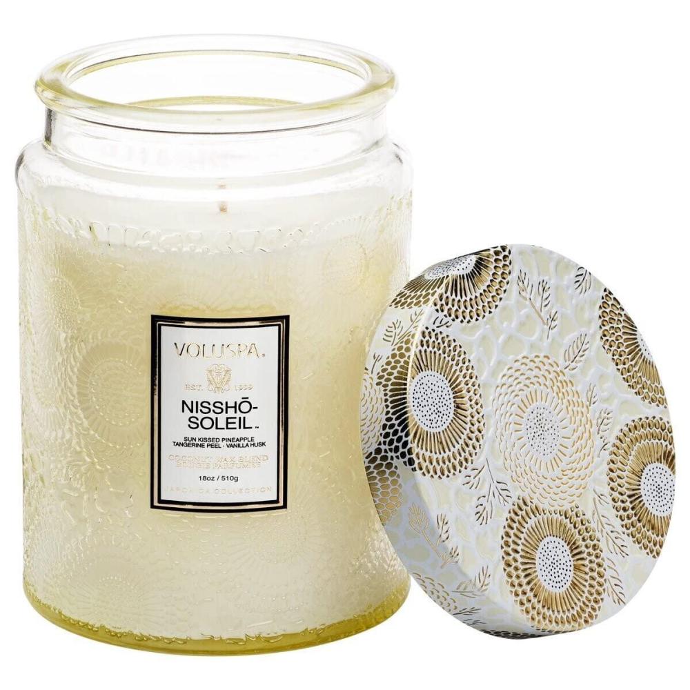 imageVoluspa Nissho Soleil Large Embossed Glass Jar Candle 16 Ounces