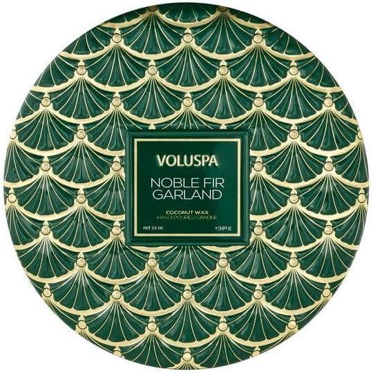 imageVoluspa Noble Fir Garland 3 Wick Tin Candle 12oz 40 Hour Burn Time Coconut Wax Candle for The Home Poured in The USA