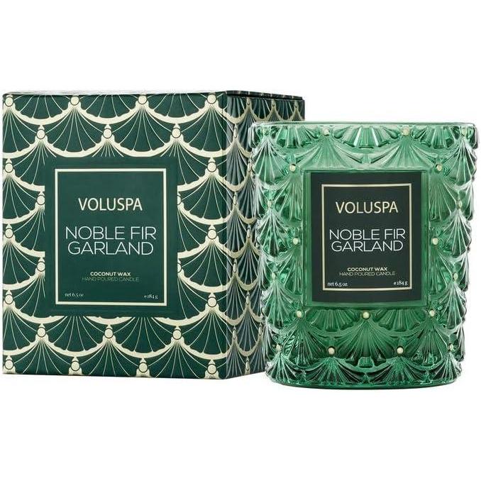 imageVoluspa Noble Fir Garland Boxed Candle 65 oz Coconut Wax Blend Christmas Scented Candles for Home 40 Hour Burn Time Handcrafted in The USA