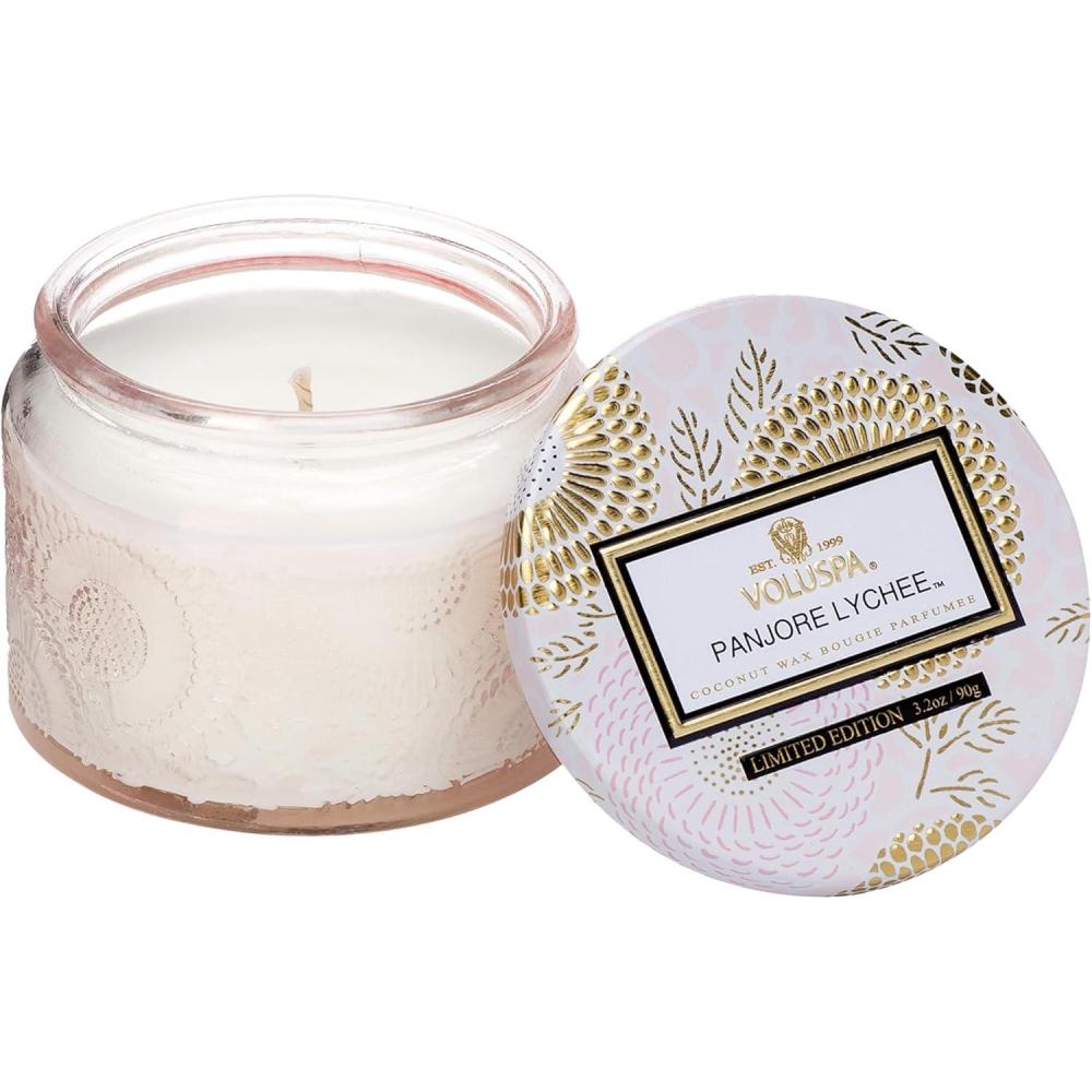 imageVoluspa Panjore Lychee Petite Candle Jar 32 Ounce 25 Hour Burn Time Coconut Wax for Clean Burning Handcrafted in the USAPanjore Lychee
