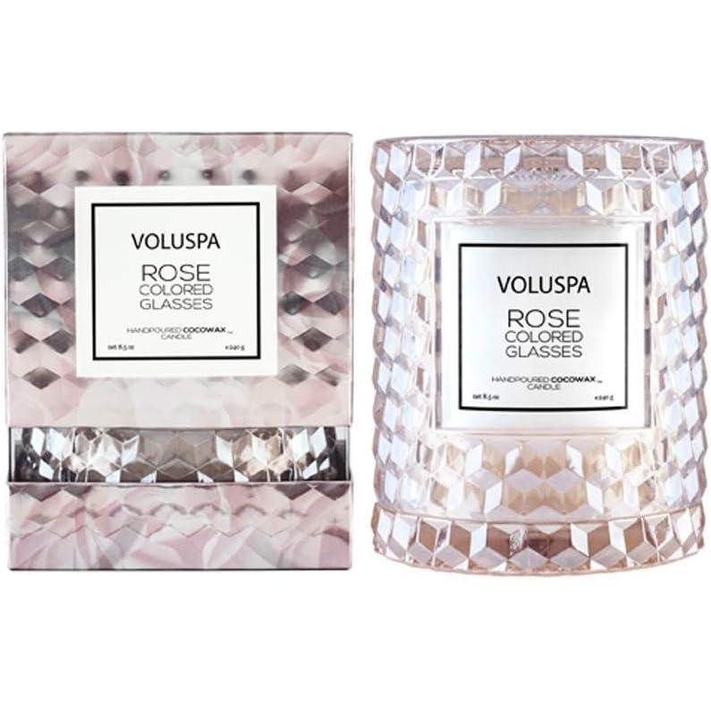 imageVoluspa Rose Colored Glasses Cloche Textured Glass Candle 85 Ounce 55 Hour Burn Time Coconut Wax for Clean Burning Handcrafted in The USA