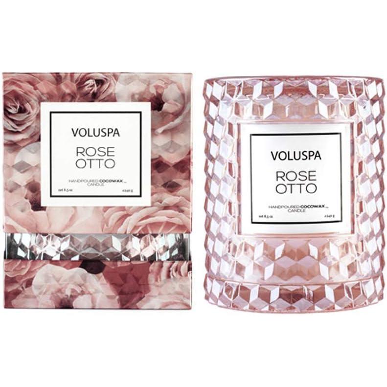imageVoluspa Rose Otto Cloche Textured Glass Candle 85 Ounce 55 Hour Burn Time Coconut Wax for Clean Burning Handcrafted in The USA