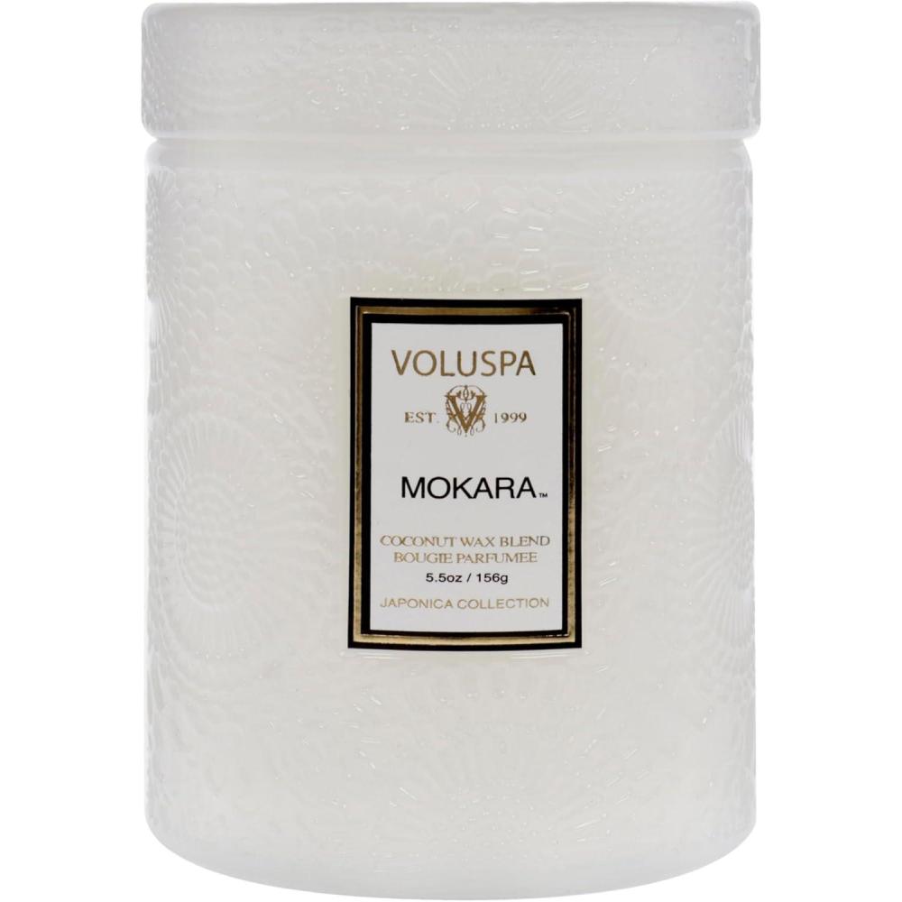 imageVoluspa Santal Vanille Small Candle Jar 55 oz 50 Hour Burn Time Coconut Wax for Clean Burning Handcrafted in the USAWhite