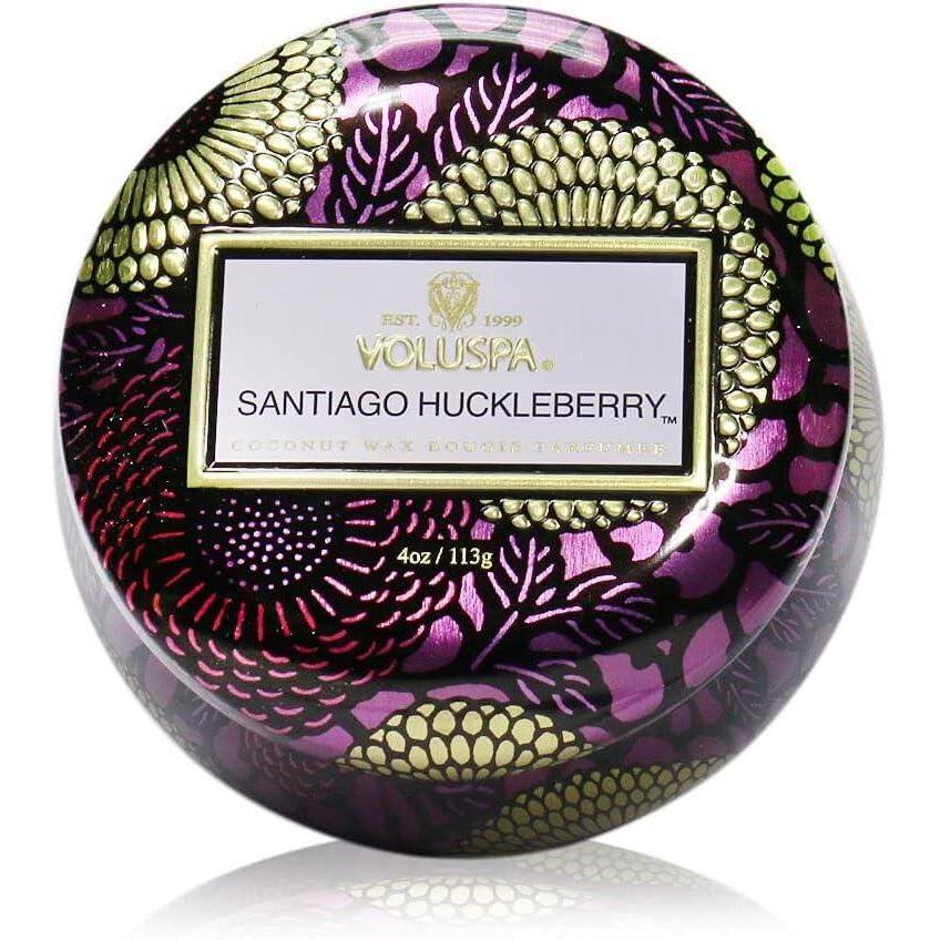 imageVoluspa Santiago Huckleberry Mini Tin Candle 4 Ounce 25 Hour Burn Time Coconut Wax for Clean Burning Handcrafted in The USA