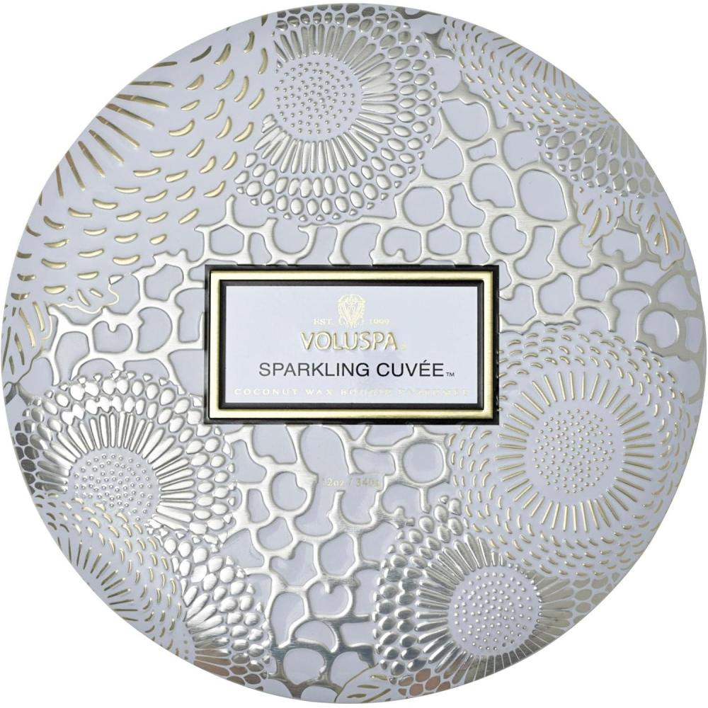 imageVoluspa Sparkling Cuvee 3 Wick Tin Candle 12 Ounce 40 Hour Burn Time Coconut Wax for Clean Burning Handcrafted in The USASparkling Cuvee