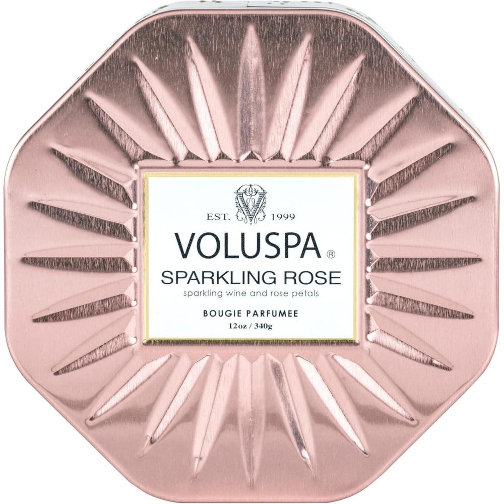 imageVoluspa Sparkling Rose 3 Wick Tin Candle 12 Ounce 40 Hour Burn Time Coconut Wax for Clean Burning Handcrafted in The USA