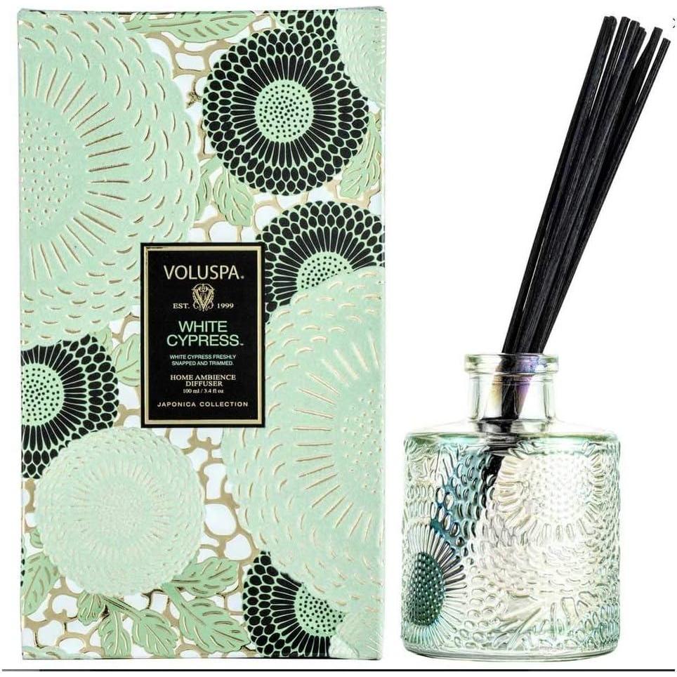 imageVoluspa White Cypress Reed Diffuser 34 Fl Oz 46 Month Product Life 247 Fragrance Without The Flame Vegan