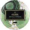Voluspa White Cypress Candle | Mini Tin | 4 Oz. | 25 Hour Burn Time | | Coconut Wax for a Cleaner Burn(White Cypress)