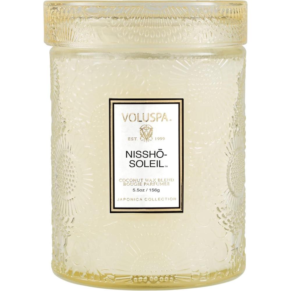 imageVoluspa Nissho Soleil Candle Small Glass Jar with Matching Glass Lid 55 Oz All Natural Wicks and Coconut Wax for Clean Burning Vegan