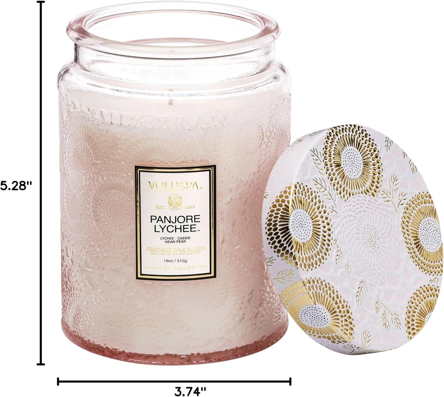 image:imageVoluspa Mokara Orchid Large Candle Jar 18 oz 100 Hour Burn Time All Natural Wicks and Coconut Wax for Clean Burning Vegan Poured in the USA15 Panjore Lychee
